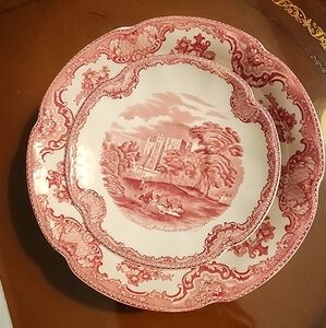Johnson Brothers Old Britain Castles Red Bread Plate And Soup Bowl
